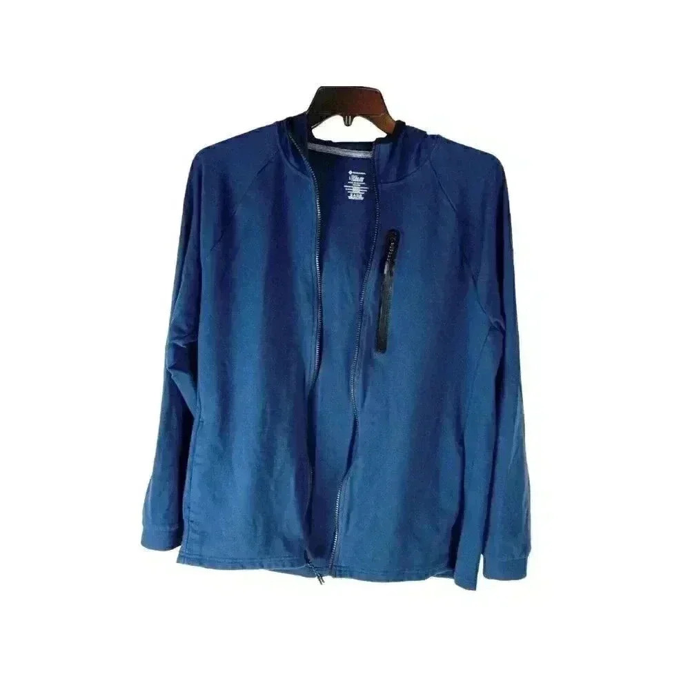 Members Mark Mens Jacket Blue Luxe Full Zip Hoodie Pockets Large Outdoor